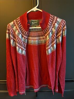 Woolrich Red Fair Isle Zip-Front Cardigan Sweater Medium